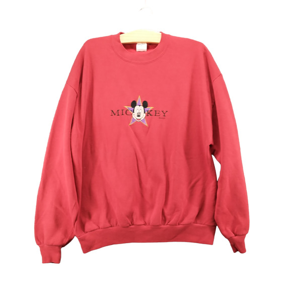 Velva Sheen Mens Embroidered Mickey Mouse Pullover Sweatshirt Red XL Vintage USA - Picture 1 of 12